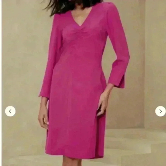 Banana Republic Magenta SHIRRED MIDI DRESS - Picture 1 of 8